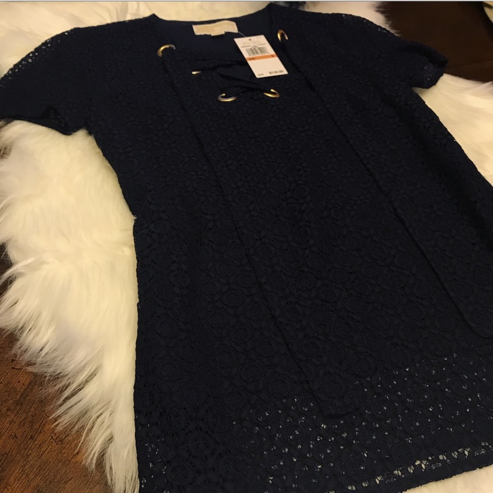 NWT Michael Kors Navy Short Sleeve Lace Tee